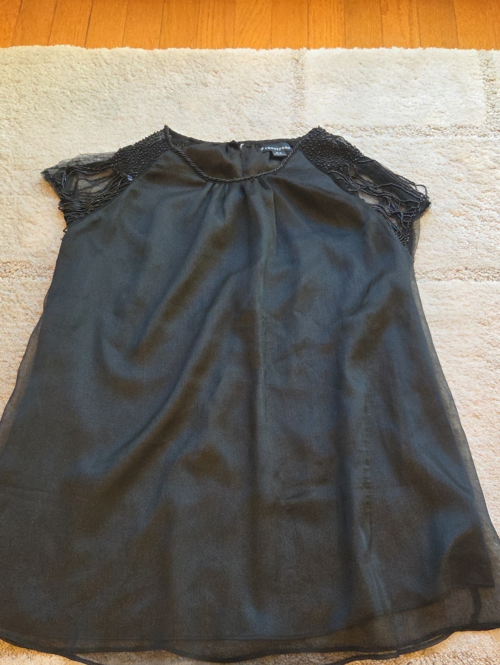 Twentyone Black Blouse with Beaded Fringe Sleeves